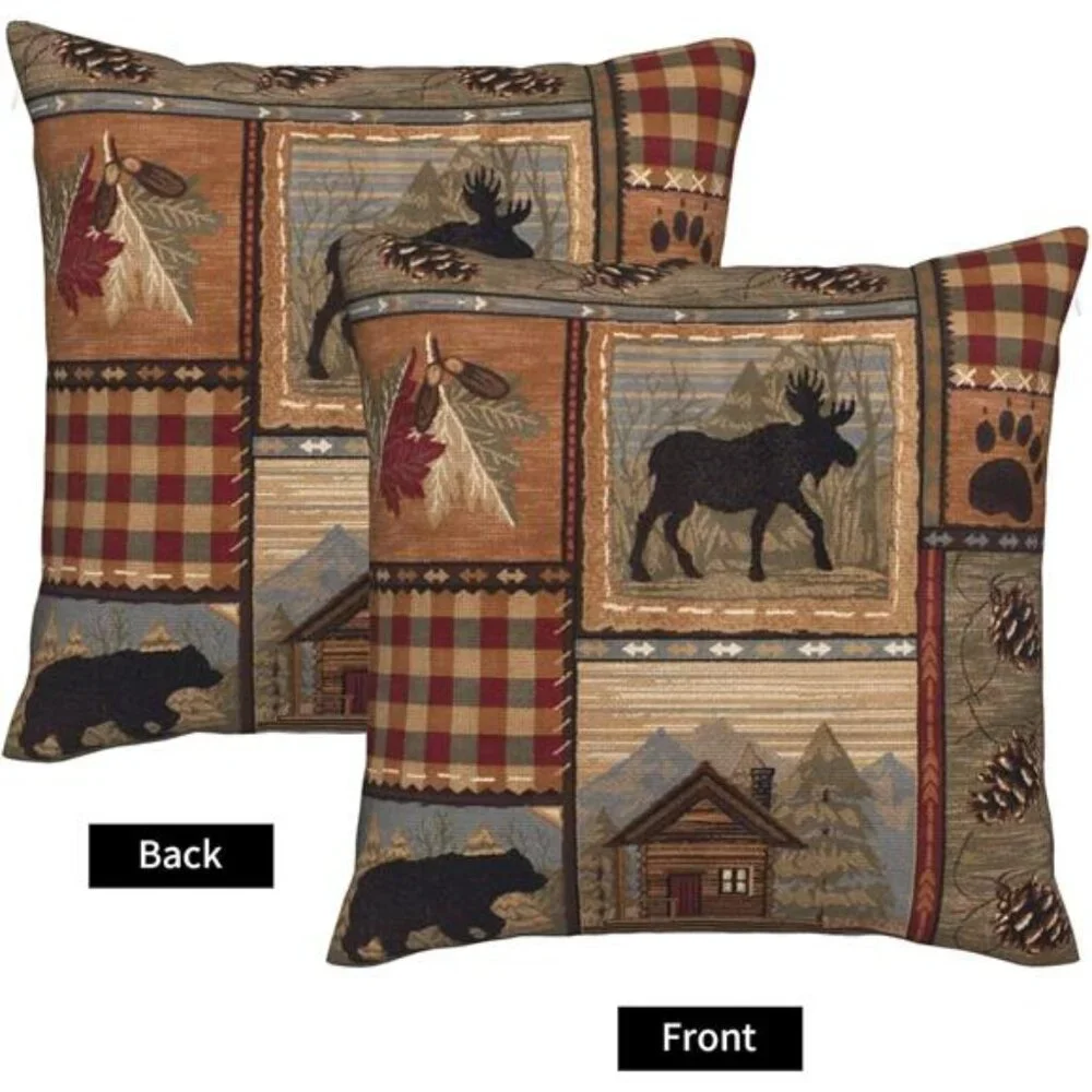 Set of 2 Square 18x18 inch Retro Brown Throw Pillow Covers Rustic Lodge